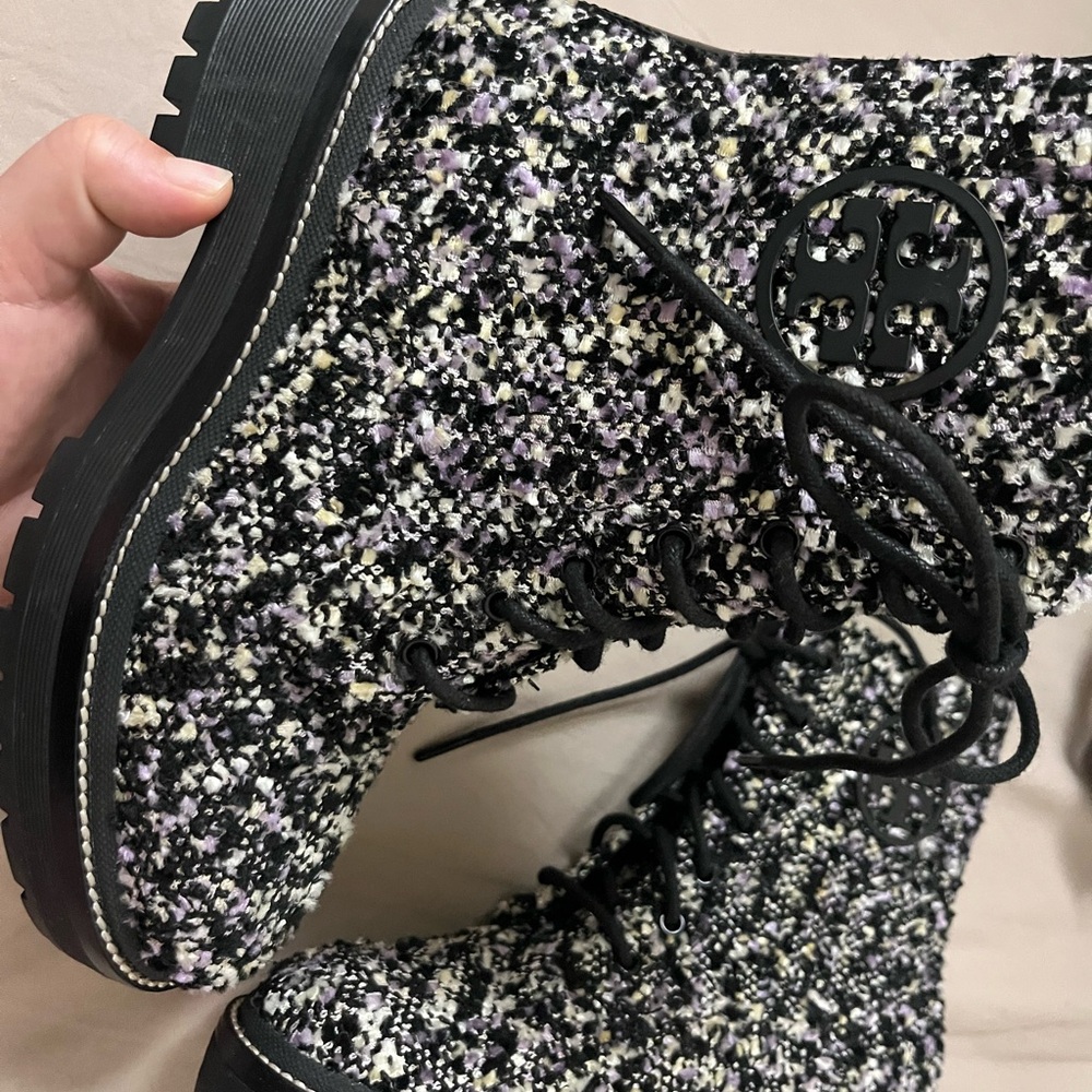 Tory Burch Black and White Tweed Ankle Boots - Picture 3 of 9